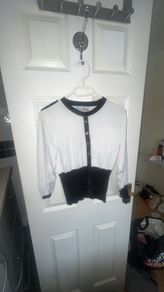 White and Black Colour-blocked Long Sleeve Top.