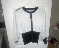 White and Black Colour-blocked Long Sleeve Top.