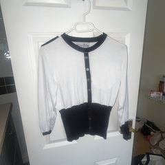 White and Black Colour-blocked Long Sleeve Top.