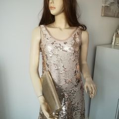 Gold Zara dress size XS(8-10) with matching heels and clutch