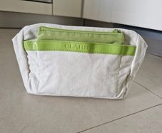 Clarins Cosmetic Makeup Bag Large Off white green