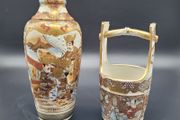 Japanese Meiji Satsuma Antique Vase &amp; Bucket 19th Century