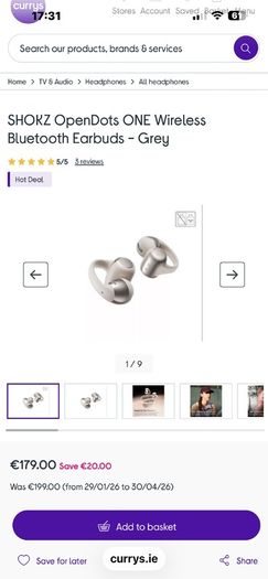 SHOKZ OpenDots ONE Wireless Bluetooth Earbuds - Grey