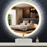 Gold Round Bathroom LED Mirror with Gold Frame 600mm Round Lighted Mirrors for Bathroom Wall LED Circle Vanity Mirror with Lights Golden Frame 3 Color Dimmable Anti-Fog Image 2