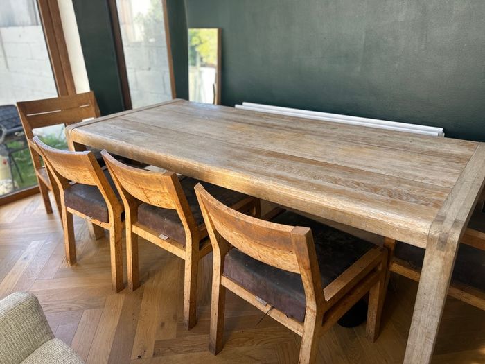 solid oak table, chairs and bench