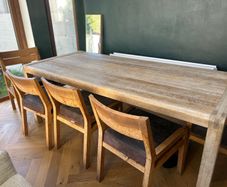solid oak table, chairs and bench