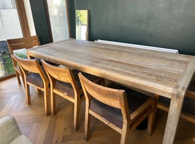 solid oak table, chairs and bench