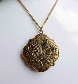 Vintage locket Square floral embossed locket necklace Edwardian Antique style engraving Photo locket for pictures