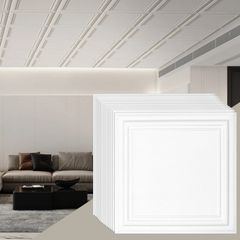 Ceiling Tiles, 48-Pack 20 x 20 in, Drop Ceiling Tiles Premium Polystyrene Sheet, Easy Installation/ Cutting Plastic Glue-up Ceiling Tile, Basement Ceiling Covering for Home/Office Decoration