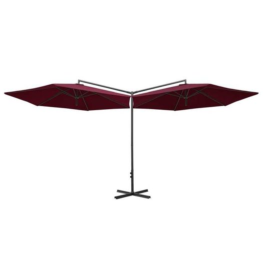 Double Parasol with Steel Pole Bordeaux Red 600 cm