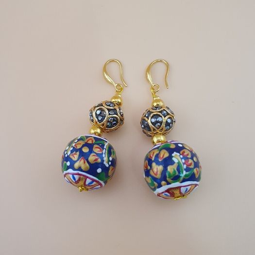 Beautiful Handmade Afghani Design Colorful Enamel Drop Earrings
