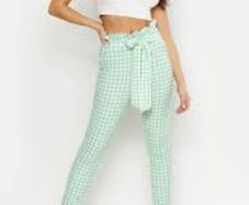 Boohoo green check gingham trousers uk8