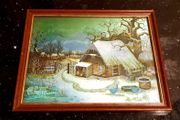 Vintage 1970s Foil Etching of Winter Cottage by Cenkoricam