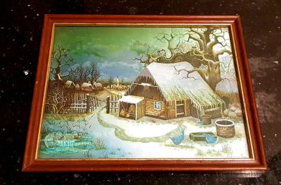 Vintage 1970s Foil Etching of Winter Cottage by Cenkoricam