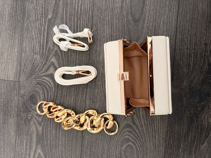 Cream box bag with gold trim