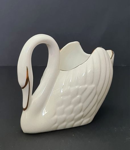 Vintage 1980s Royal Tara Swan Vase, Trinket, Fine Bone China Ireland White Gold Trim Handmade Galway