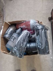 Box of shakers Protein Preworkout supplement