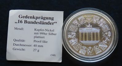 The 16 federal states of Germany proof-like Silver plated coin medal