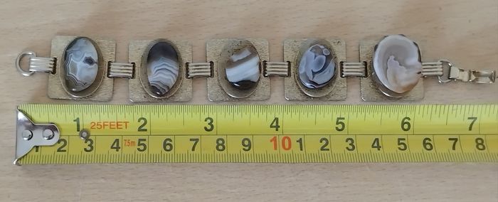 Quality polished stone mid-century modernist 7" link gilt bracelet Costume FREEPOST