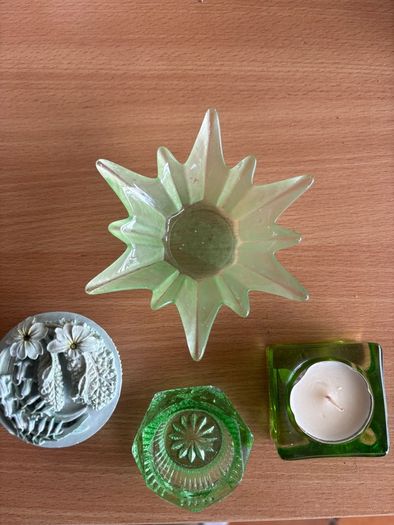 A Collection of Green Glass Items.(6)