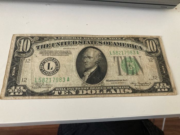 USA 1934 A 10 Dollars Banknote Light green seal No Motto