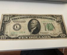 USA 1934 A 10 Dollars Banknote Light green seal No Motto