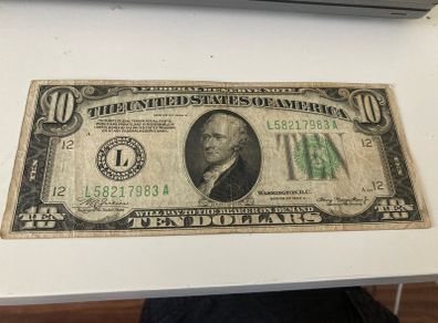 USA 1934 A 10 Dollars Banknote Light green seal No Motto