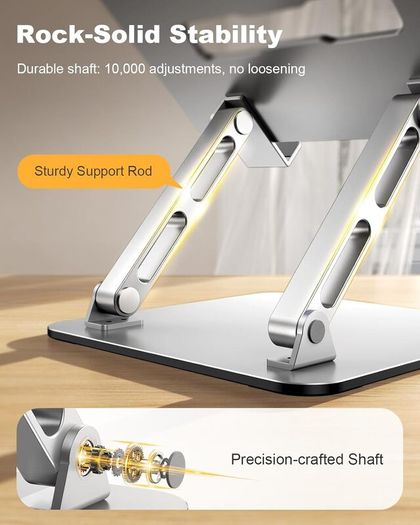 Ergonomic Laptop Stand for Desk, Dual-Bar Support & Height Adjustable Laptop Riser Holder, Ventilated Portable & Foldable Computer Stand, Compatible with MacBook Air Pro