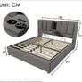 Grey Linen Super King Size Bed with storage,USB ports and cup holders Image 4