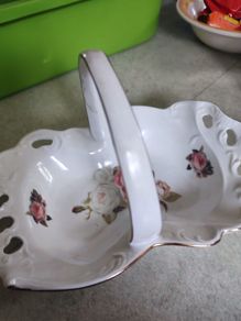 Rare Find Antique Rose Designed in Ireland  Bone China Bon Bon Basket Dishe.