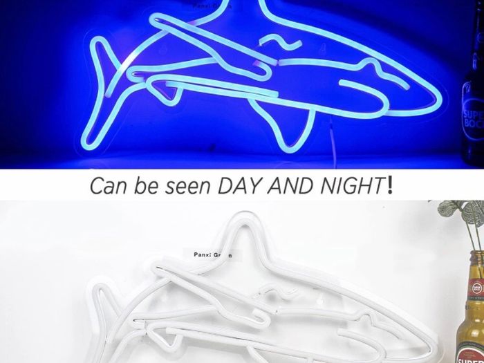 Shark Led Neon Sign for Bedroom Blue Neon Signs Wall Decorative 17''x9'' Acrylic USB Powered