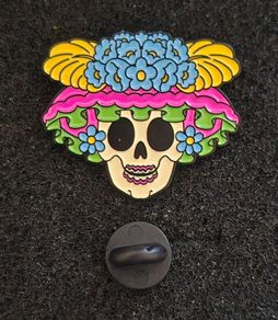 Mexican, day of the dead, pin back badge.