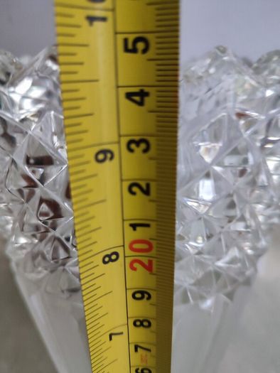 VINTAGE Hermanova 20188/25 Art Deco Vase MCM Sklo Union Czech Art Glass Clear Glass Toothed Ridged Studded Pattern Bouquet Floor Vase - 10 inches Tall