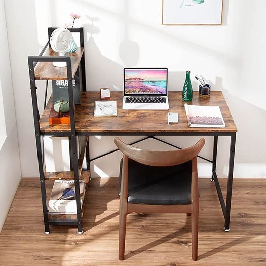 Computer Desk, Writing Desk with 4 Tier DIY Storage Shelves on Left or Right, 120 60 122cm Work Table for Office Living Room, Steel Frame, Industrial (FREE SHIPPING)