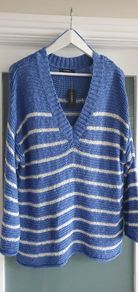 DUNNES blue and white longline cotton mix knit Sz L (Fit 12-16UK) - Bnwt