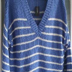 DUNNES blue and white longline cotton mix knit Sz L (Fit 12-16UK) - Bnwt