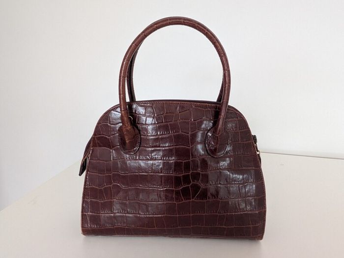 Brown Leather Bag - Crocodile effect