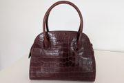 Brown Leather Bag - Crocodile effect