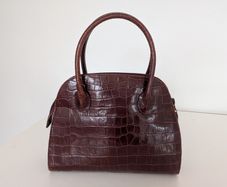 Brown Leather Bag - Crocodile effect