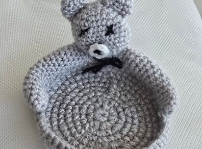 Handmade Crochet Teddy Tea Coaster / Trinket Holder