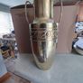 Neoclassical style embossed brass vase - of amphora form, the cylindrical neck flanked by two handles, tapering to an embossed, foliate body, 33cm, Image 6