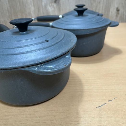 Set Of 3 Le Creuset Cast iron Enamel Pans 16 18 20cm Grey Farmhouse