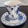 Vintage Russian Gzhel Porcelain Teacup Saucer Katerina Cobalt Blue Stamp Image 4
