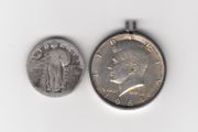 USA, 1964 kennedy half dollar, (mounted), &amp; Quarter Dollar, 90% silver coins (no. 391)