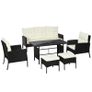 5 Seater Rattan Garden Furniture Set with Cushions, 6 Piece Patio Rattan Furniture Sofa Set with Armchairs, Footstools, Glass Table for Conservatory, Cream White Image 2