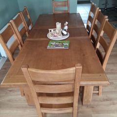 Solid Oak Dining table and 8 chairs