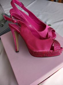 Glitz Hot Pink Satin Rhinestone Platform Stiletto Heels Size 5