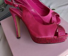 Glitz Hot Pink Satin Rhinestone Platform Stiletto Heels Size 5