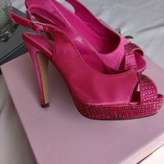 Glitz Hot Pink Satin Rhinestone Platform Stiletto Heels Size 5