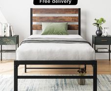 Single Bed Frames with Wood Headboard